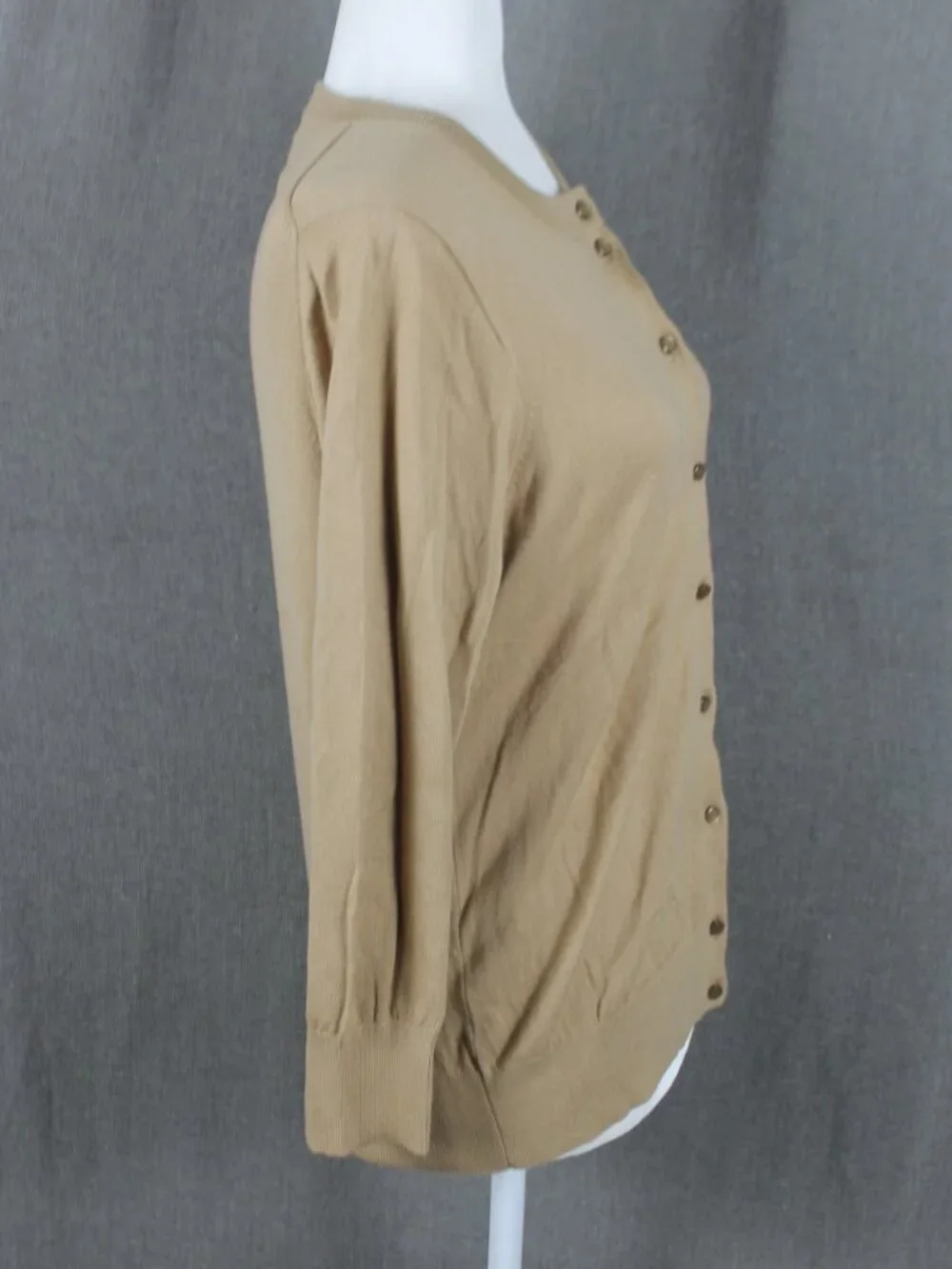 J. Crew The Clare Cardigan Women's Size L 3/4 Sleeve Cotton Sweater Tan NWT